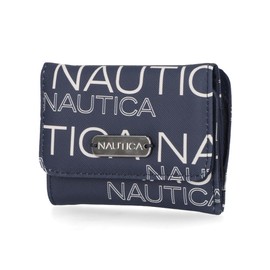 Nautica Rower’s End Small Wallet for Women, RFID Blocking Slim Credit Card Holder with Zipper Coin Pocket, Bifold Compact Womens Wallet with ID Window, Wave Dreamer Indigo/Chalk