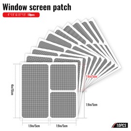 Matenf Window Screen Repair Patch, 10 Patches, 4"*1.9" & 1.9"*1.9", Black, 3-Layer Strong Adhesive Window Screen Mesh Tape, Repair Kit for Window and Door Screen Tears Holes
