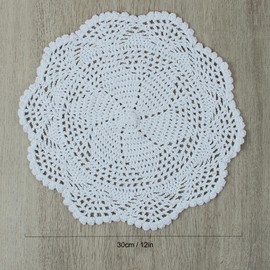 kilofly Crochet Cotton Lace Table Placemats Doilies Value Pack, 4pc, Hexa, White, 12 inch