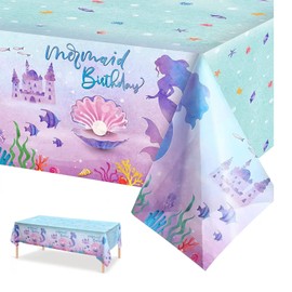 POPOYU Mermaid Party Table Cloth,130x220cm Mermaid Table Cover Plastic Girls Party Tablecloth,Little Mermaid Table Decoration Tablecover for Girls Kids Under The Sea Mermaid Party Supplies