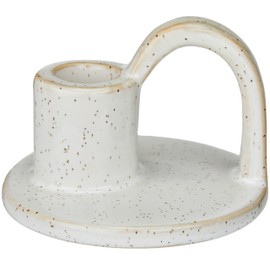 Ceramic Taper Candle Holders with Handle (Set of 2) – Tall Candlestick Holders for Table Decor Centerpieces, Rustic Home Décor, and Dinner Table Styling Glazed White