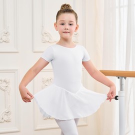 BALAYSIER Ballet Leotard for Girls U-shaped Back Neckline Ballet Dress Short Sleeve Ballet Outfits for Toddler-Girls (White, 130)