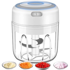 Electric Garlic Chopper, Portable Rechargeable Food Processor, Mini Garlic Grinder Masher Onion Chopper with Stainless Steel Blade, Cordless Mini Veggie Chopper for Nuts, Ginger, Chili, Fruit, Meat