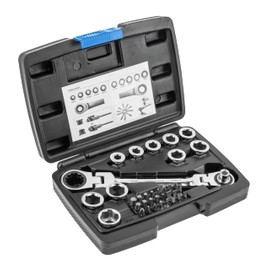 Högert Technik - Tool Set - Ratchet Ring Spanner with Joint and Socket Wrench - Ratchet Wrench Set, Hex Socket Wrench, Adapter for Screwdriver Bits, Screwdriver Bits - 36 Pieces