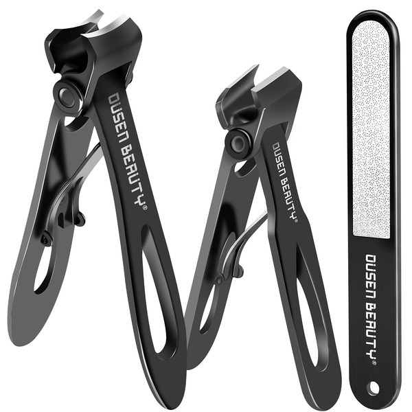Nail clippers for thick nails, nail clippers with wide jaw opening with curved and straight blade edge, toenail clippers, fingernail cutter set with file for seniors, adults, men, women