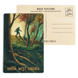 Hinton, West Virginia, Wanderer, Bigfoot in Forest (4x6 Birch Wood Postcards, 2-Pack Stationary, Rustic Home Wall Decor)