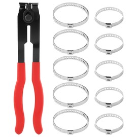 Ranjaner CV Boot Clamp Plier with 10PCS Stainless Steel Boot Clamps, Small and Large Stainless Steel Universal Adjustable Drive Shaft CV Boot Crimp Clamp Collar Pliers for Most Cars