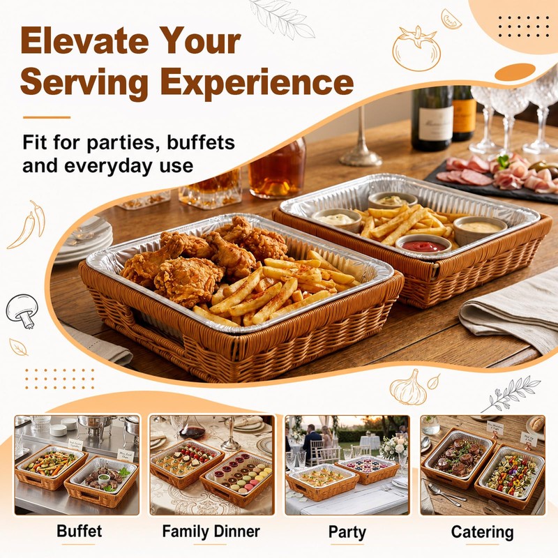 6 Pcs Wicker Serving Baskets for 9x13 Inch Foil Pans,