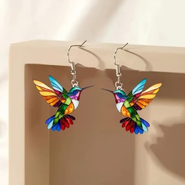 Colorful Hummingbird Earrings for Women Acrylic Novelty Cute Bird Dangle Hypoallergenic Earrings Bohemian Animal Hummingbird Jewelry Gifts (Yellow Bird)