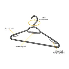 Whitmor Slim Sure-Grip Hangers with Swivel Hook - White and Gray - Set of 20