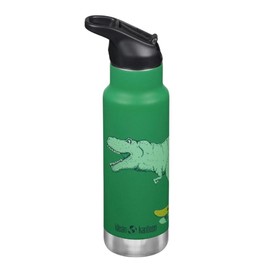 Klean Kanteen Kids 12oz (355ml) INSULATED Water Bottle with Flip Seal Sport Cap & Straw, Dino Skate w Black Cap