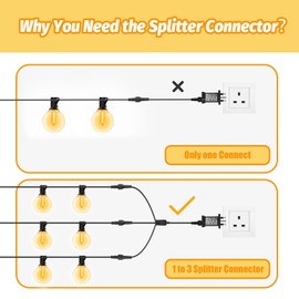 Fairy Lights Distributor, Gcstnn Splitter for Christmas Lighting, 1 to 3 Y-shaped Two Pin Connector, for Icicle Lights, Curtain Lights, G40 Globe Lights
