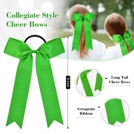 DEEKA 16 PCS Collegiate Style Cheer Bows Long Tail Skinny Ponytail Holder Handmade for Girls Teens Softball Cheerleader Sports -Classic Green
