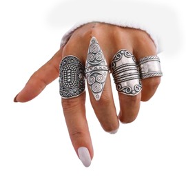 Navirix Boho Chunky Western Rings for Women Men,Vintage Stackable Big Knuckle Rings,Silver Turquoise Cowgirl Cowboy Country Accessories(Silver1)