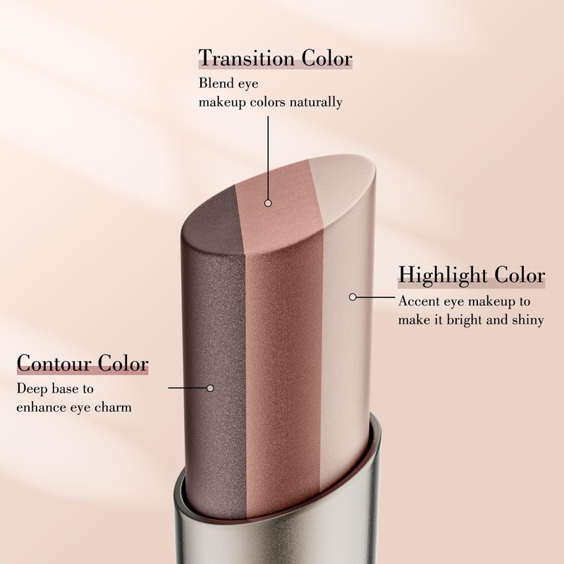 3-Color Gradient Eyeshadow Stick, Waterproof Cream-to-Powder Eye Shadow, Long-Lasting Blendable