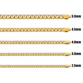Fiusem Flat Box Chains for Men, 3mm 14K Gold Plated Stainless Steel Chain Necklace, Necklaces for Men and Women 20 Inch