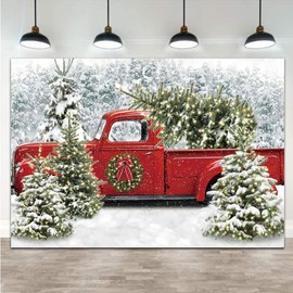 Christmas Red Truck Photography Backdrops Forest Snowflakes Photo Background for Merry Christmas Winter Holiday Party Home Decorations Supplies 7x5ft