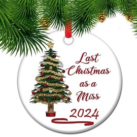 Our First Christmas Engaged - Newlywed Ornaments, 2024 Wedding Keepsake, Xmas Tree Decoration - Last christmas as a miss