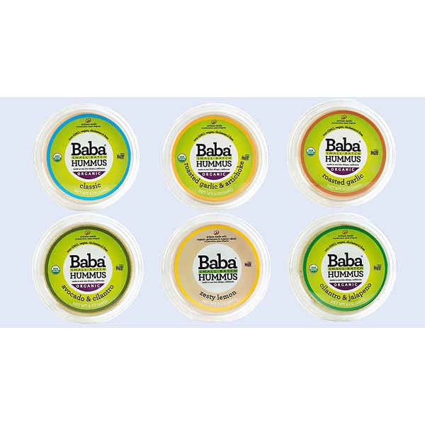 Baba Small Batch Organic Hummus (8 oz, 6 Pack) - Zero Preservatives, USDA Organic, Gluten Free, Vegan, Non-GMO, Cholesterol Free (All 6 Baba Flavors)