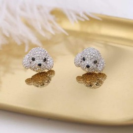 Poodle Maltese Puppy White Dog Cubic Zirconia Cz Simulated Diamond Solid Sterling Silver Pierced Stud Earrings Paw Print Jewelry for Women(White)