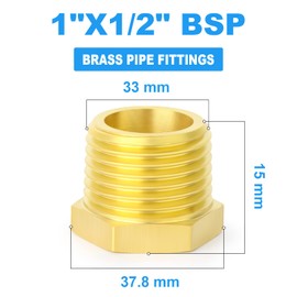 ERGAOBOY 2 pieces 1/2 inch BSP female thread to 1 inch BSP male thread brass reducer hex socket threaded pipe fitting