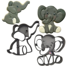 ELEPHANT COOKIE CUTTER IN TWO VIEWS Baby Shower Sprinkle Welcome Home One Two Year Old Birthday Party Infant Animal Front And Side Seated Toddler Cookie Cutters (2 Pack)