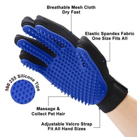 WeTest 1 Pair Pet Grooming Glove - Gentle Deshedding Brush Glove - Efficient Pet Hair Remover Mitt - Enhanced Five Finger Design - Perfect For Dog & Cat with Long & Short Fur, Blue