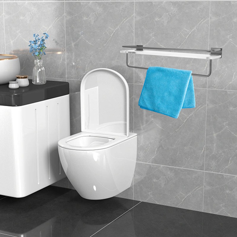 30cm Shower Caddy Wall Mount Organizer with Towel Hanger Easy