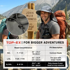 Summer Sun Hat Shade Men Big Head Women Wide Brim Neck Flap Safari Waterproof Beach UPF50+ Fishing Hiking Light Grey