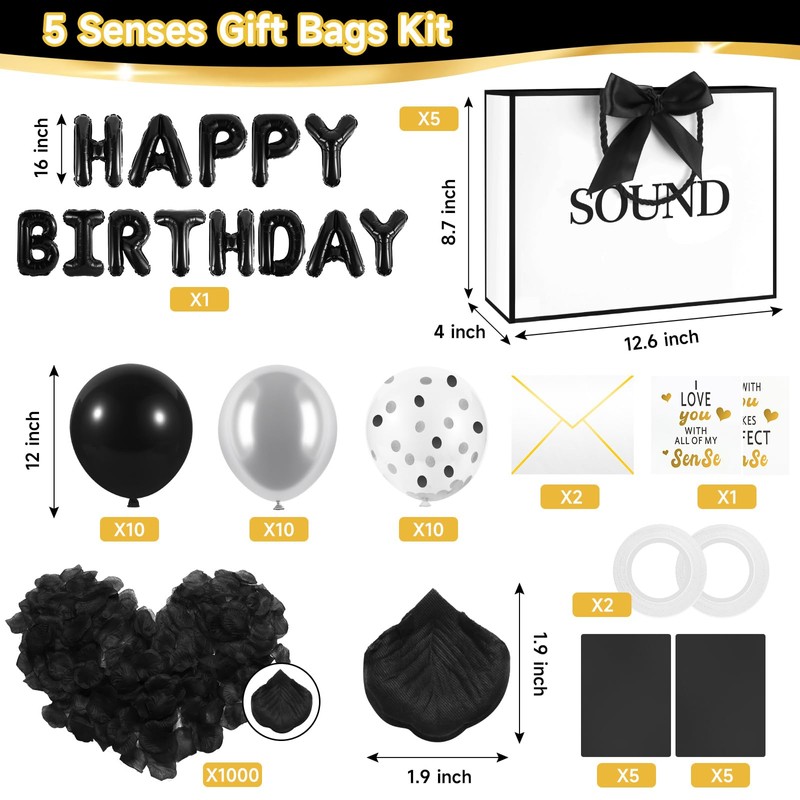 Epoesch 5 Senses Gift Bags for Him with Labels, Tissue