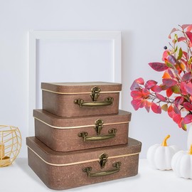 Decorative Box Set of 3 Decorative Storage Boxes with Lids, Vintage Suitcases for Home Decoration, Keepsake Box, Cardboard Suitcase Memento Case Box, Photo Storage Box Hat Box Nesting Gift Box (Brown)