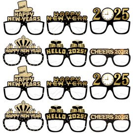 Zeptrix 2025 Glasses New Years Eve,12Pcs Happy New Year Decorations 2025 New Years Eve Party Supplies Happy New Year Eve Glasses NYE Party Favors 2025 Dress up Eyewear Props Adults Party Accessories