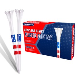 CHAMPKEY 5 Prongs Plastic Golf Tees 100 Pack - Star and Stripe Marking System Golf Plastic Tees - Lower Friction and Longer Distance Golf Tees (3-1/4")