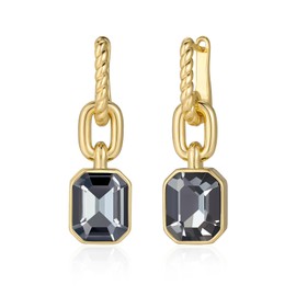 MESOVOR Crystal Drop Earrings, 18 Carat Gold-Plated Hoop Earrings, Emerald Green Black Earrings, Jewellery Gift for Mother Wife, Gold Plated