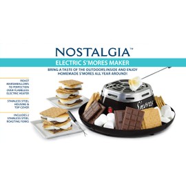 Nostalgia Tabletop Indoor Electric S'mores Maker - Smores Kit With Marshmallow Roasting Sticks and 4 Trays for Graham Crackers, Chocolate, and Marshmallows - Movie Night Supplies - Black