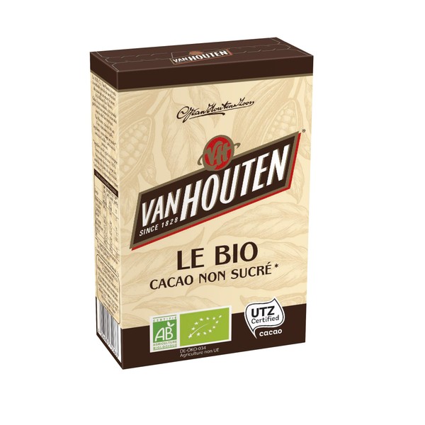 Van Houten - Le Bio - Cocoa Powder Unsweetened for Instant Cocoa Drinks - Soluble Cocoa - 1 Box of 125 g Organic