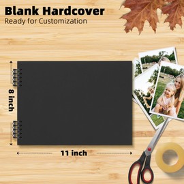 Hiwhy Scrapbook Photo Album 11" x 8" Picture Book DIY Scrap Book Hardcover Kraft Paper Scrapbook Supplies for Family, Birthday, Anniversary, Wedding, Black