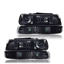 G-PLUS Headlights Assembly, Compatible with 1999-2002 Chevy Silverado/ 2000-2006 Suburban Tahoe bumper Headlamp, Smoky lens Black Housing Clear Reflector