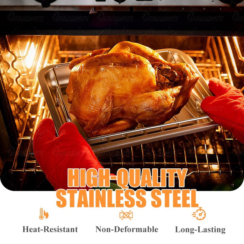 Stainless Steel Turkey Baking Roaster Pan Roasting Pan with V