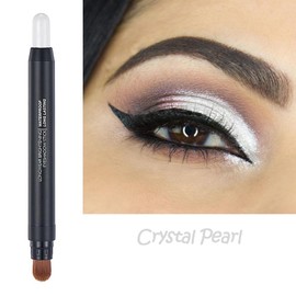 Crystal Pearl Dual-Ended Eye Shadow Pencil with Brush for Easy Eye Makeup, Metallic Shimmer, Waterproof & Long-Lasting