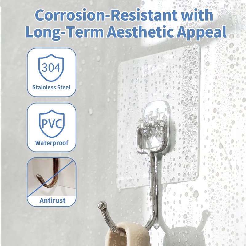 Adhesive Wall Hooks for Hanging - 60lb Heavy Duty Waterproof