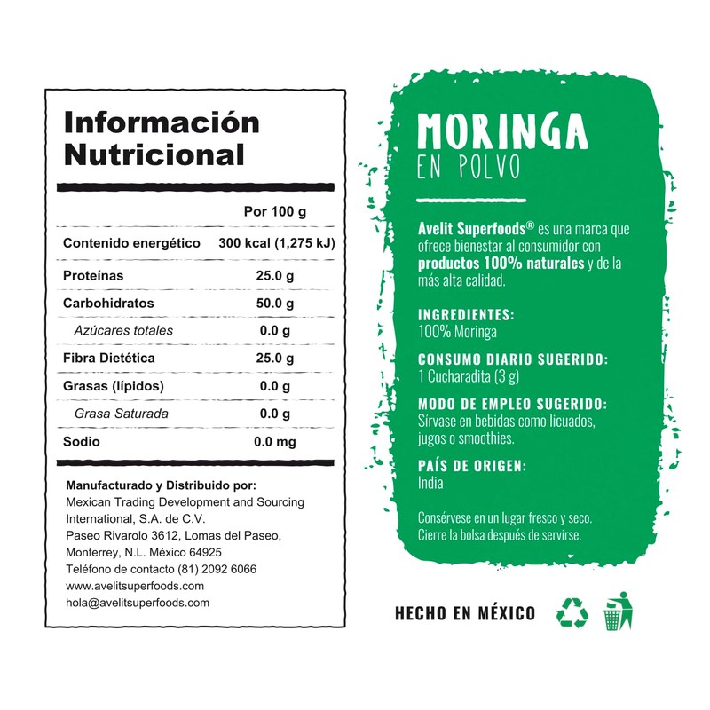 Avelit Superfoods | Moringa en Polvo 200g | 100% Natural