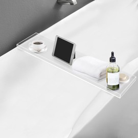 Bathtub Tray, Acrylic Bath Tray, Wine Glass Book Holder Bath Tub Table, Clear Caddy for Home Bathrooms,82x20cm