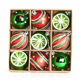 Christmas Baubles 9-Piece 6 cm Plastic Christmas Tree Baubles Christmas Decoration Set Plastic Ornament Christmas Decoration with Pendant Oh Deer Theme Red White Green (Green/Red)