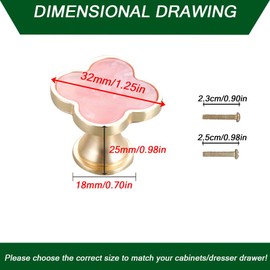 SSYHQAX 6 pcs Brass Four-Leaf Clover Knobs Handle,Gold Cabinet Knobs Cabinet Drawer Dresser Furniture Kitchen Wardrobe Bathroom Decorative Door Pulls Zinc Alloy Single Hole Handle (Pink)