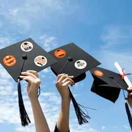 SKJIAYEE 10 Pack Graduation Stickers Class of 2025, 120 Pcs Orange Round Label Congrats Graduate Stickers for Graduation Party Decorations Favors Supplies, 2025 Grad Graduate Party Signs