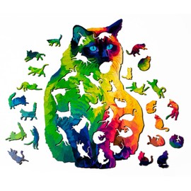 Wooden Jigsaw Puzzle, 114 Piece, Unique Cat Shaped Jigsaw Puzzle for Adults, Laser Cut, Fun Challenging Activity, 18.25 x 11.4 in