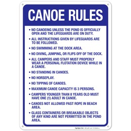 Canoe Rules Sign, (SI-63848) 10x14 Inches, Rust Free .040 Aluminum, Fade Resistant, Made in USA