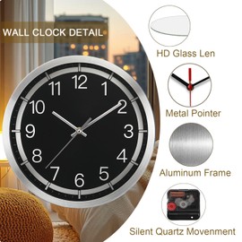 Fzy.bstim Silent Wall Clock Battery Operated,Modern Metal Wall Clock Decorative for Living Room/Kitchen/Home/Office/School,12 inch