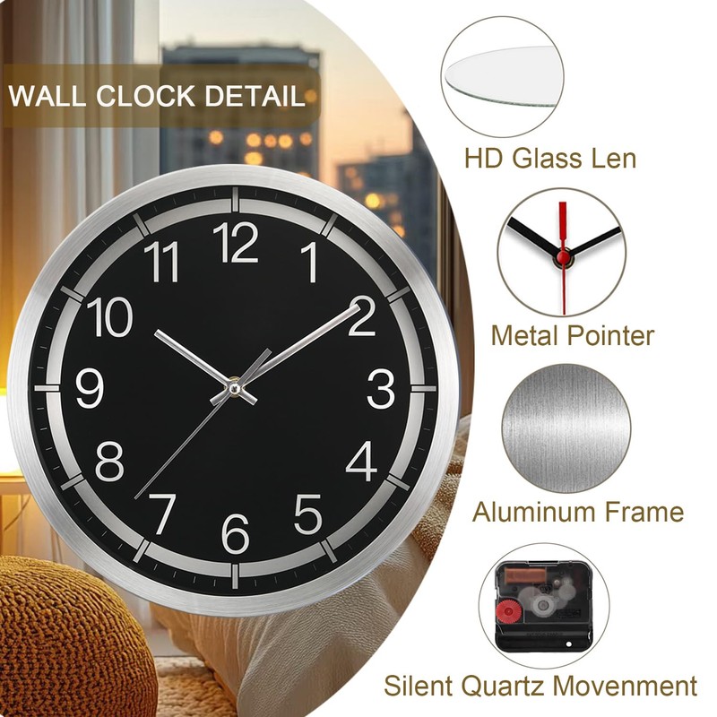 Fzy.bstim Silent Wall Clock Battery Operated,Modern Metal Wall Clock Decorative